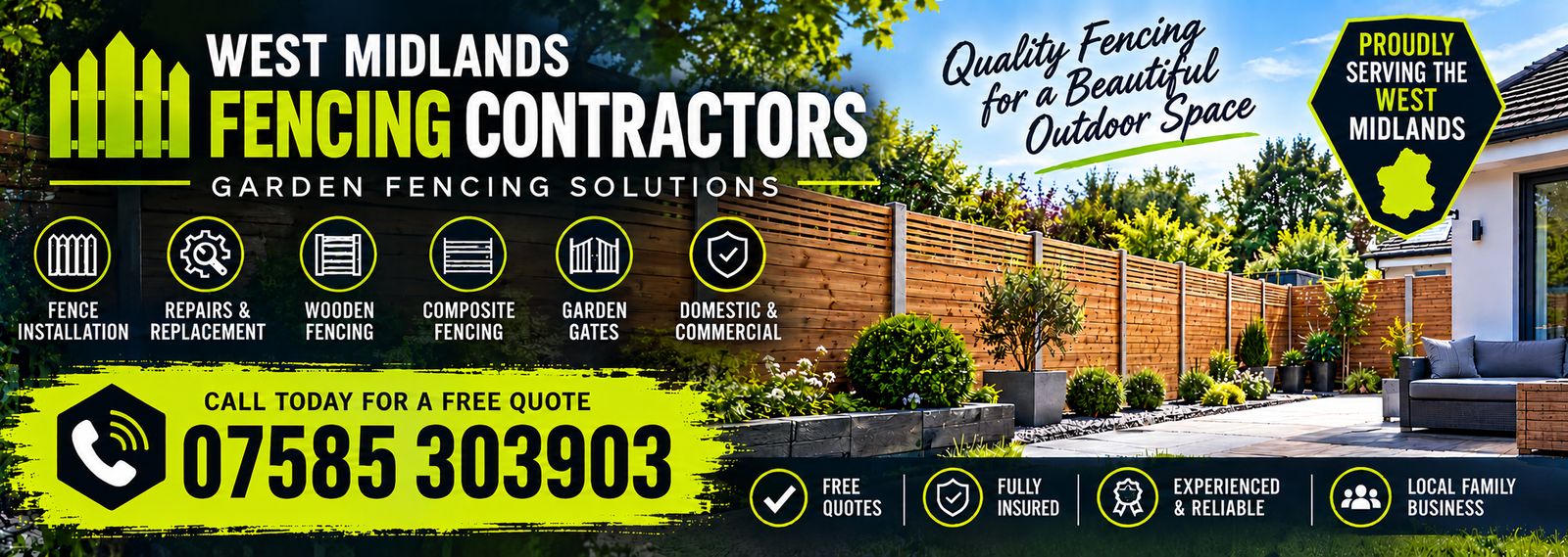 West Midlands Fencing Contractors, garden fencing solutions. Call 07585 303903