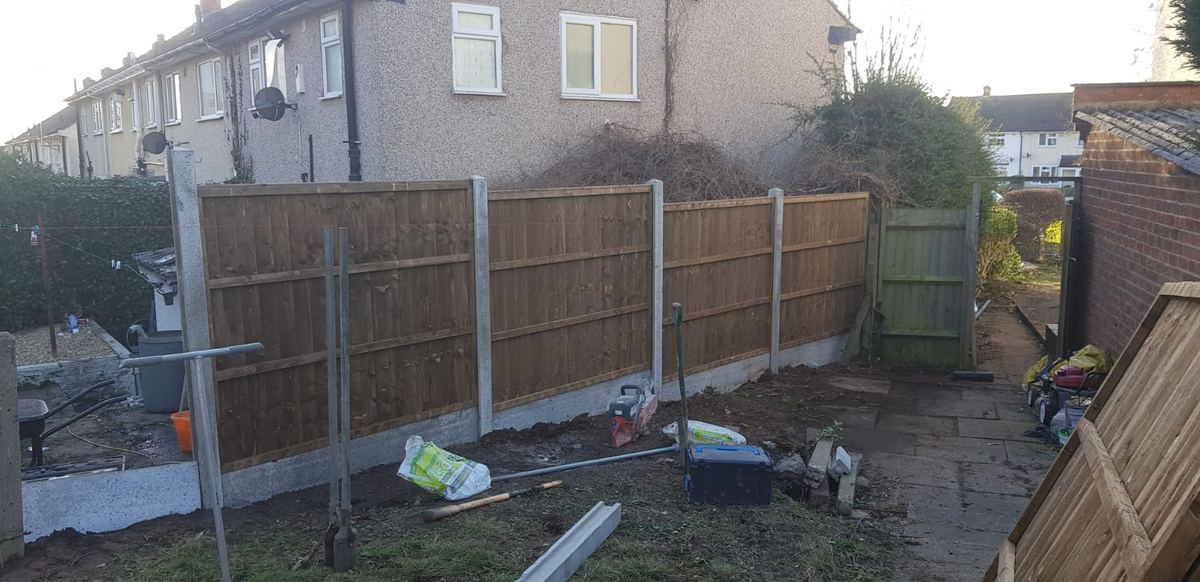 Closeboard fencing being fitted in a Harborne garden, photo 2